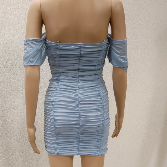 LIGHT BLUE MINI MESH STRAPLESS DRESS BY FASHION NOVA SIZE S - Picture 4 of 9
